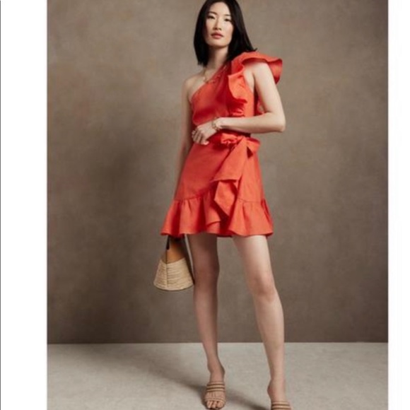 Banana Republic Dresses & Skirts - Linen Ruffle Dress Autumn Orange